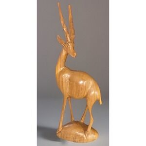 VTG 12 inch Gazelle Antelope Wood Figurine Carved Danish Mid Century Modern‎